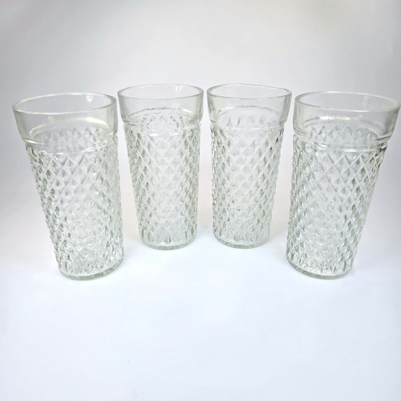 Anchor Hocking Other - Vintage Anchor Hocking Diamond Point Glass Tumblers 4 Textured Highball Glasses